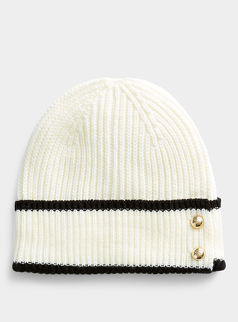 Michael      Michael Kors Ivory White Golden button two-tone tuque for women
