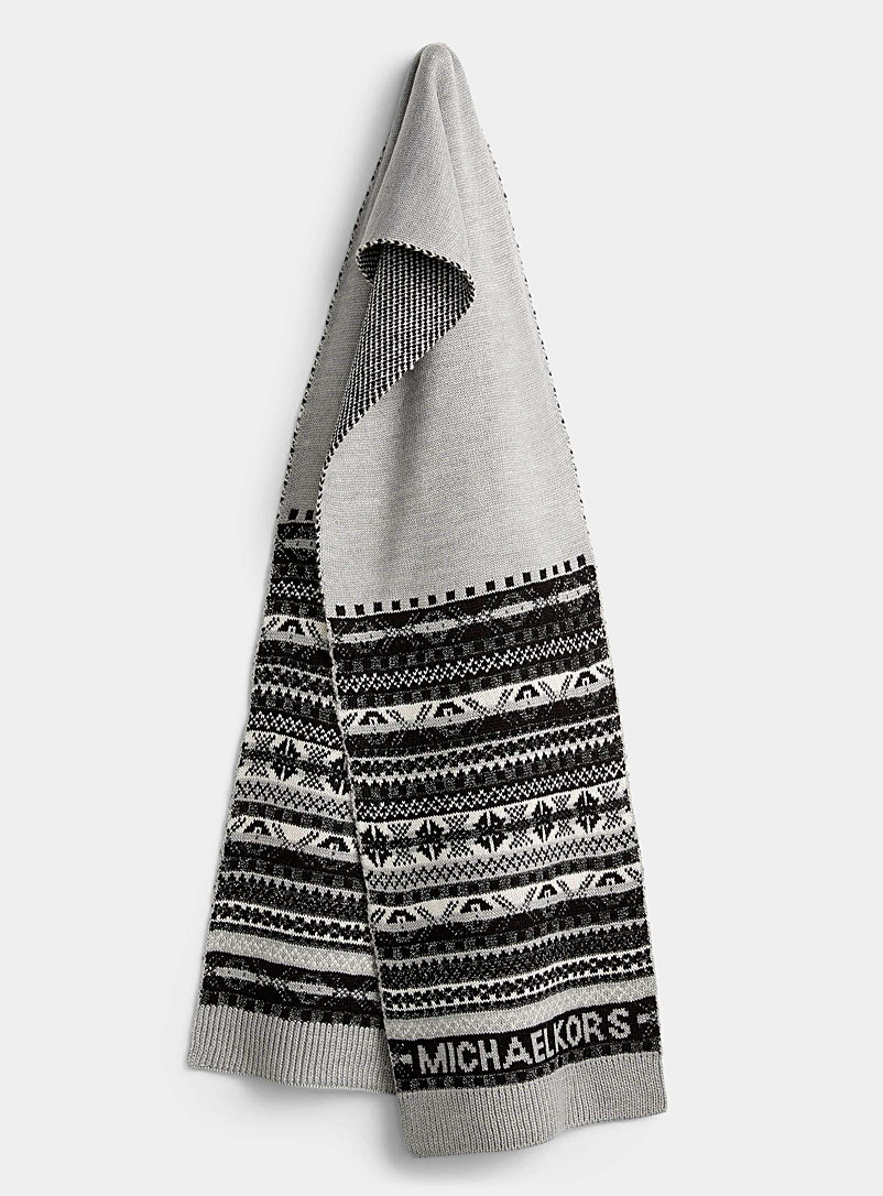 Michael      Michael Kors Patterned Black Shimmery Fair Isle scarf for women