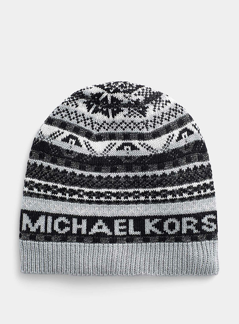 Michael      Michael Kors Patterned Black Shimmery Fair Isle tuque for women