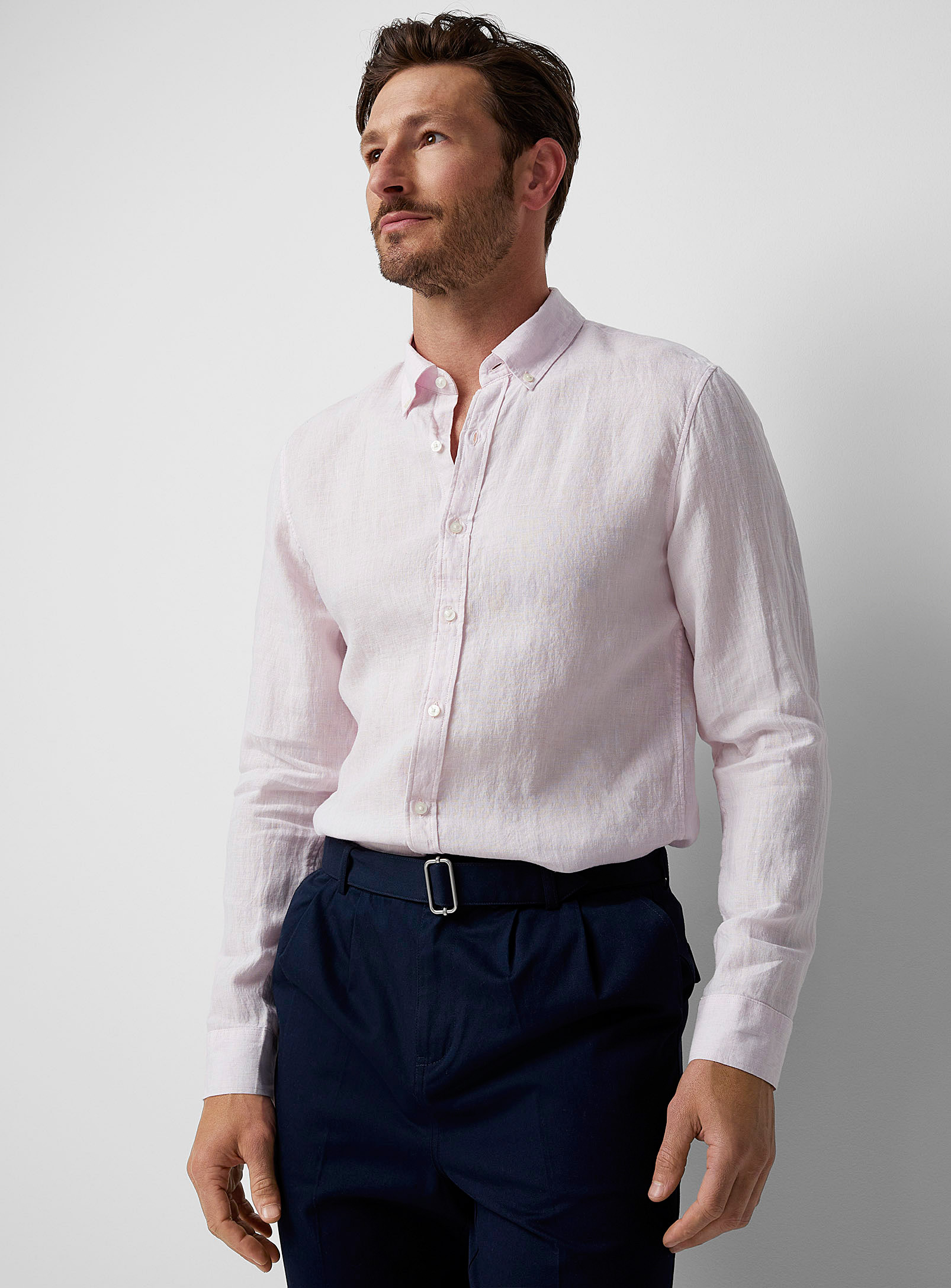 Michael Kors Minimalist Pure Linen Shirt In Pink