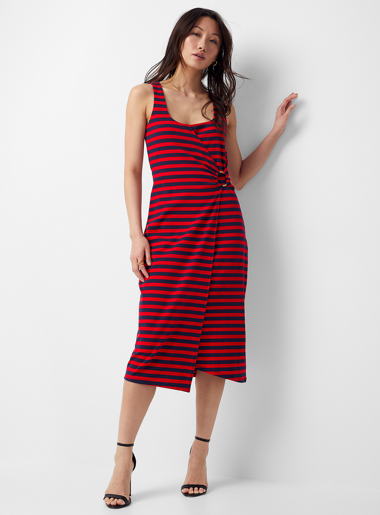 Michael Kors Ring Waidt Striped Dress In Red