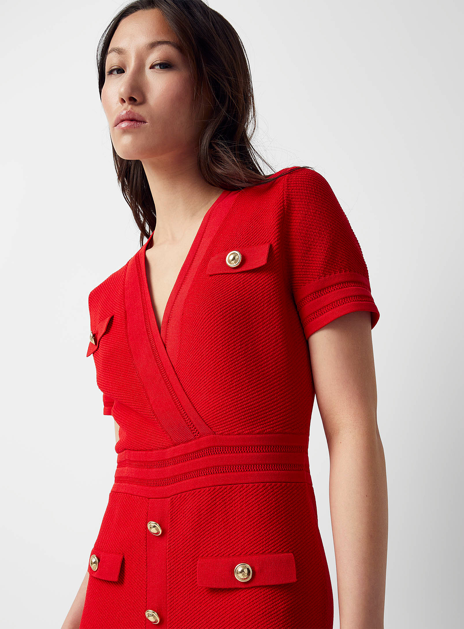 Michael Kors - Women's Golden buttons scarlet knit dress