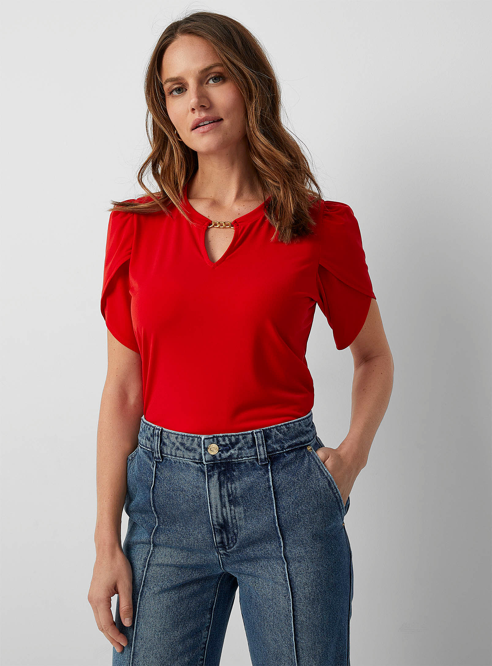 Contemporaine Tulip-sleeve Scarlet T-shirt In Red