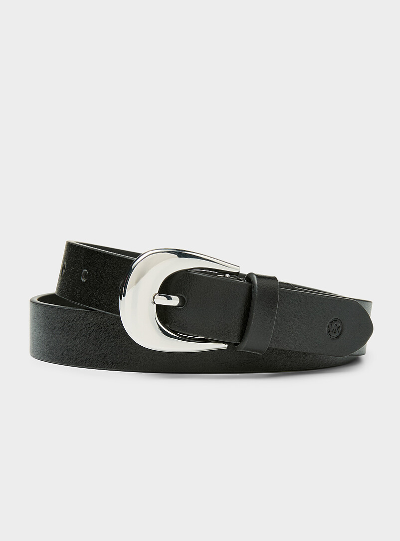 Shiny D-Buckle Leather Belt