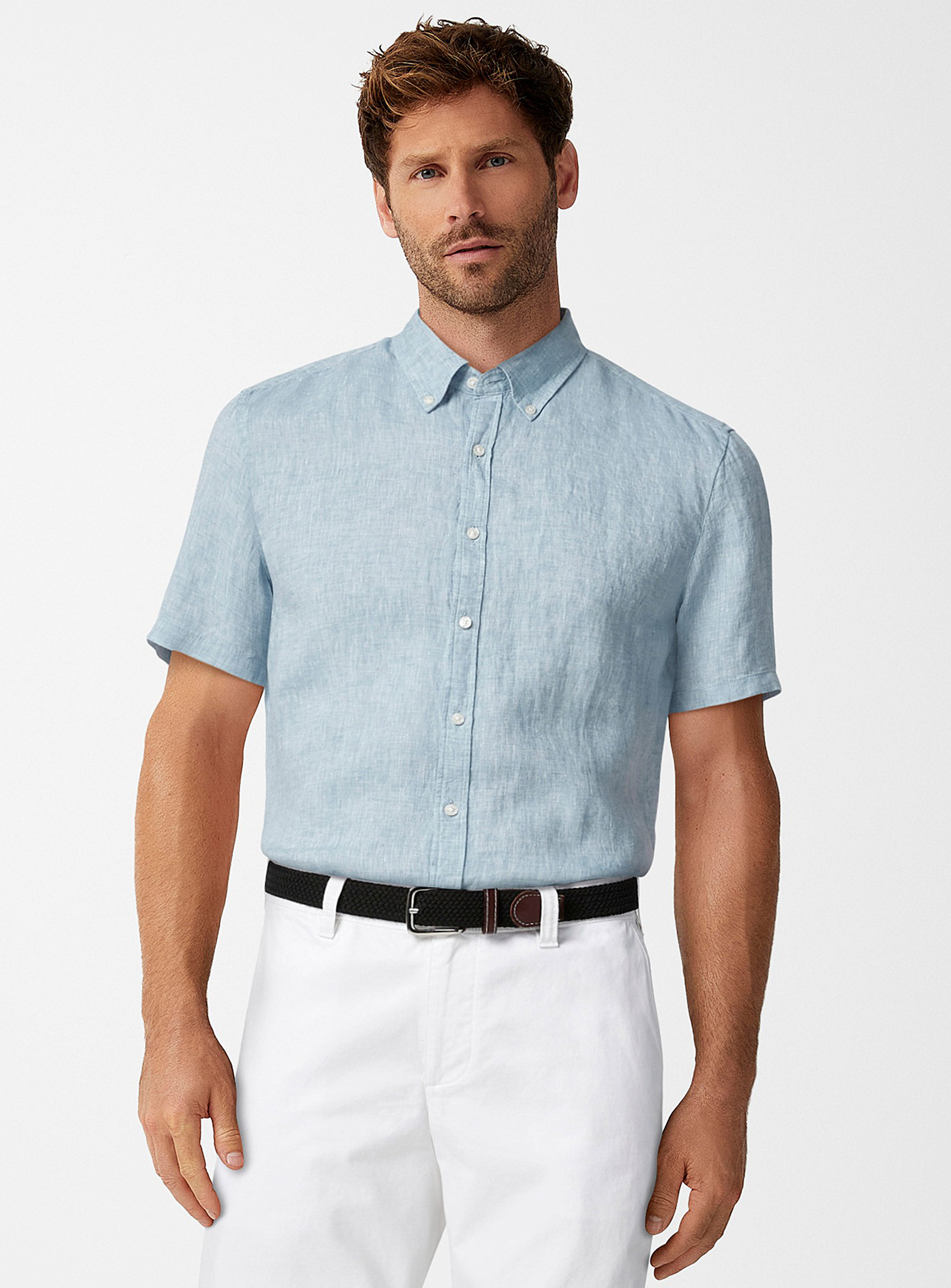 Michael Kors Minimalist Pure Linen Shirt In Blue