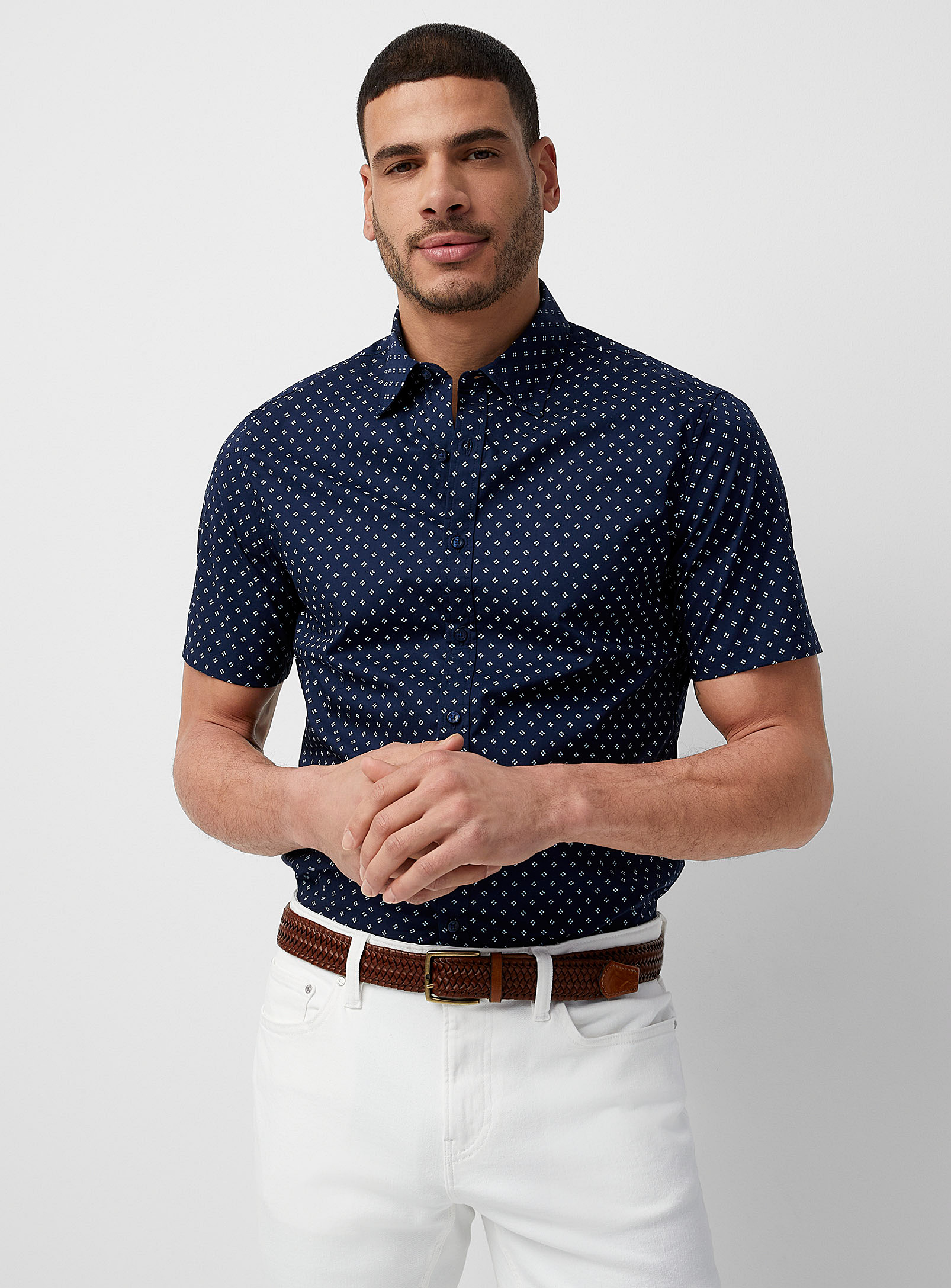 Michael Kors Mini-pattern Shirt In Dark Blue