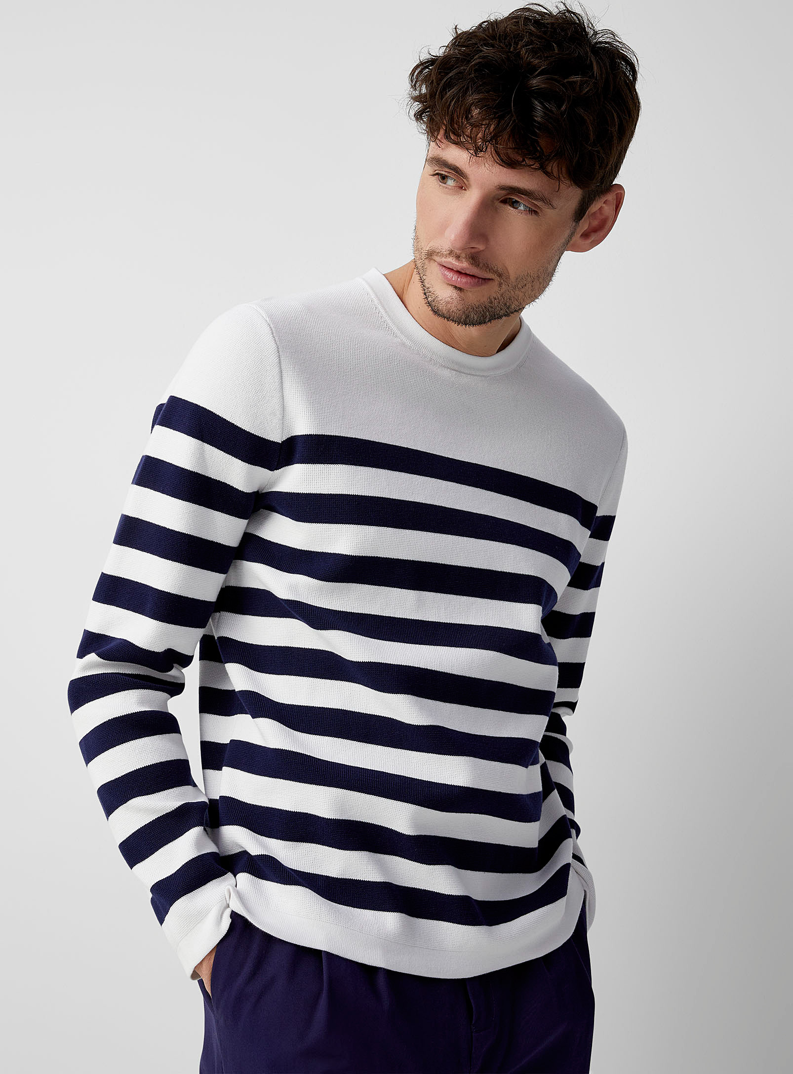 Michael Kors Coastal Stripe Sweater In Marine Blue