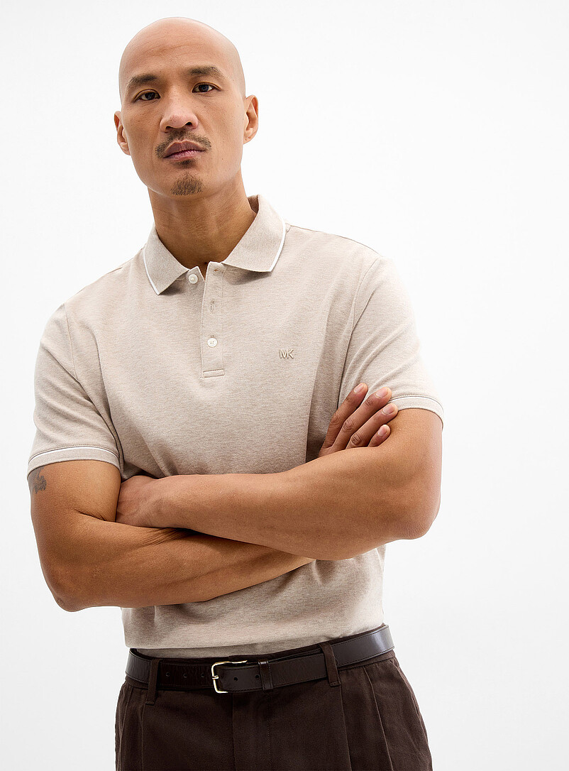 Striped-Trim Jersey Polo
