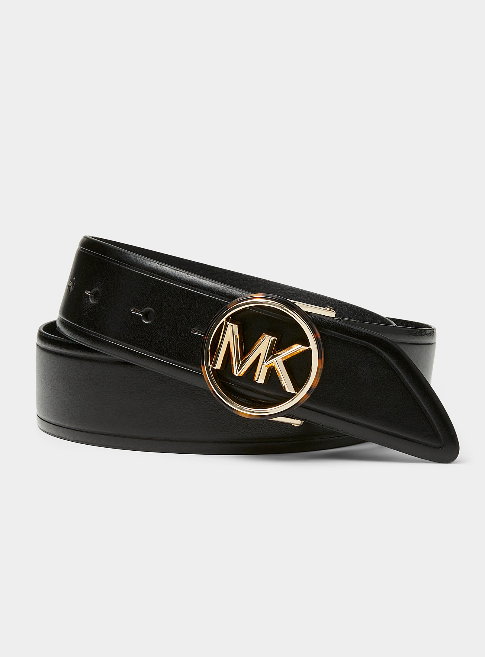 Michael Michael Kors Tortoiseshell-and-gold Buckle Belt In Black