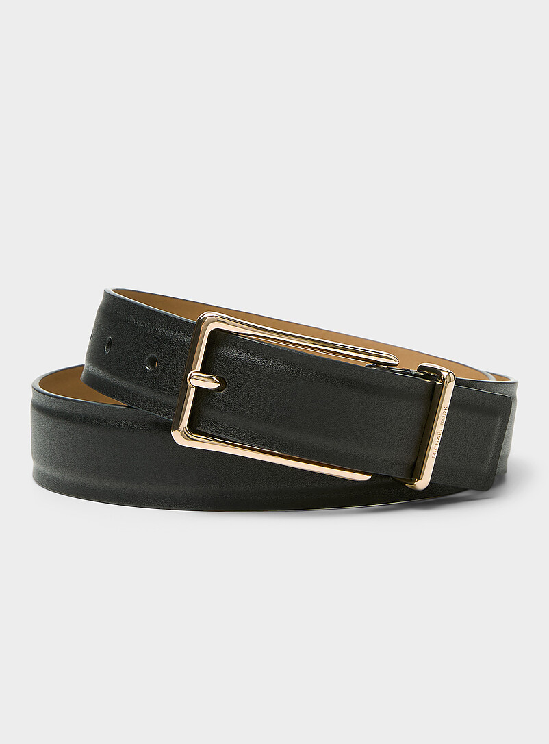 Elongated Metallic Buckle Leather Belt