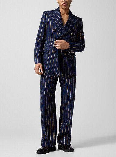 Le pantalon pur lin rayures dor&eacute;es Rafael