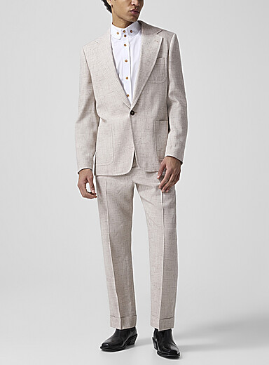 Vivienne Westwood: Le pantalon &agrave; revers effet chambray Doc Ivoire - Beige cr&egrave;me pour homme