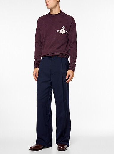Vivienne Westwood Navy/Midnight Blue Rafael pleated pure virgin wool pant for men