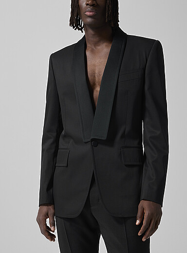Satiny shawl collar tuxedo jacket
