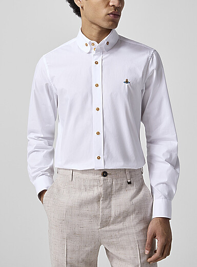 Vivienne Westwood White Two Button Krall embroidered orb poplin shirt for men