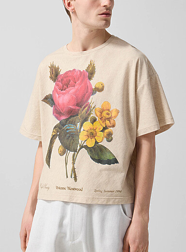 Vivienne Westwood: Le t-shirt carr&eacute; imprim&eacute; bouquet g&eacute;ant Ivoire - Beige cr&egrave;me pour homme