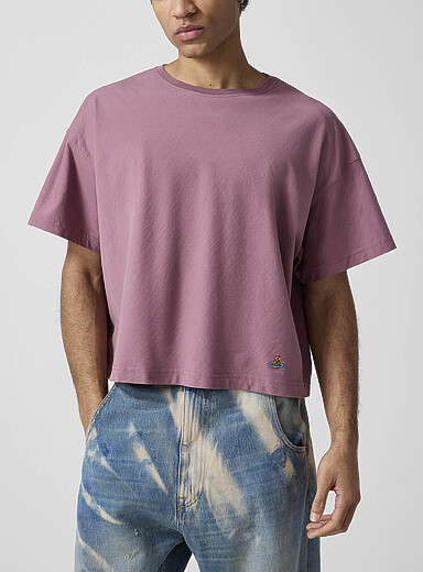 Vivienne Westwood: Le t-shirt carr&eacute; orbe brod&eacute; Rose pour homme