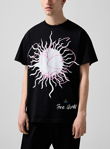 Vivienne Westwood: Le t-shirt imprim&eacute; soleil Free World Noir pour homme