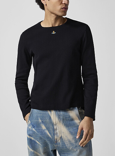 Vivienne Westwood: Le t-shirt manches longues c&ocirc;tel&eacute; broderie signature Noir pour homme