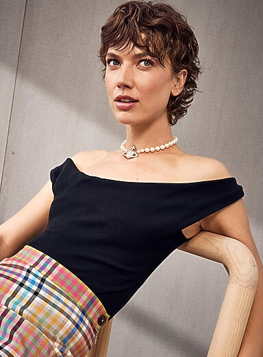 Draped-Collar Knit Top