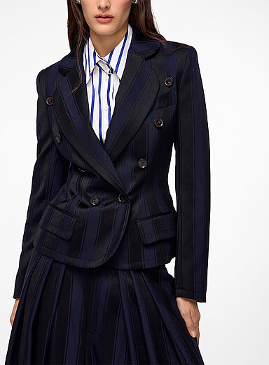 Vivienne Westwood Indigo/Dark Blue Georgia satiny stripes fitted wool blazer for women