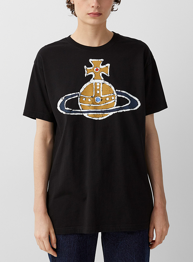 Vivienne Westwood: Le t-shirt logo orbe craquelé Noir pour femme