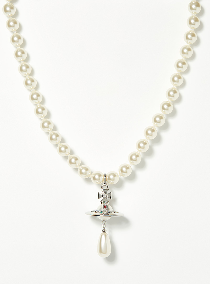 Vivienne Westwood Silver Crystal orb mother-of-pearl bead necklace for women
