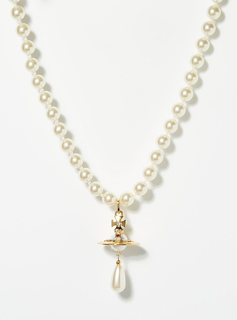 Vivienne Westwood Golden Yellow Crystal orb mother-of-pearl bead necklace for women