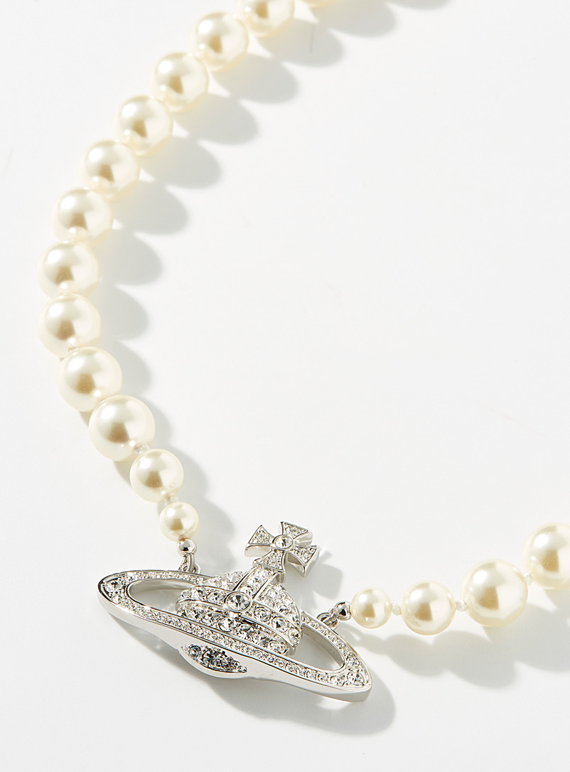 Vivienne Westwood: Le tour de cou orbe cristaux et perles Blanc pour femme