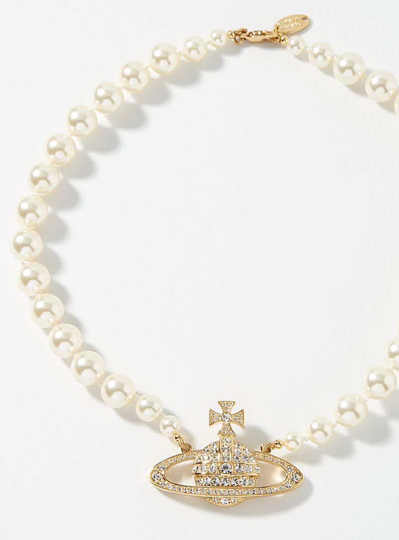 Vivienne Westwood: Le tour de cou orbe cristaux et perles Jaune or pour femme