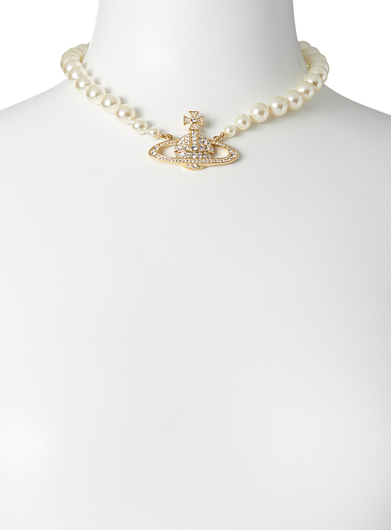 Vivienne Westwood: Le tour de cou orbe cristaux et perles Blanc pour femme