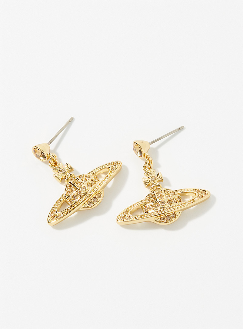 Vivienne Westwood Golden Yellow Long mini bas relief earrings for women