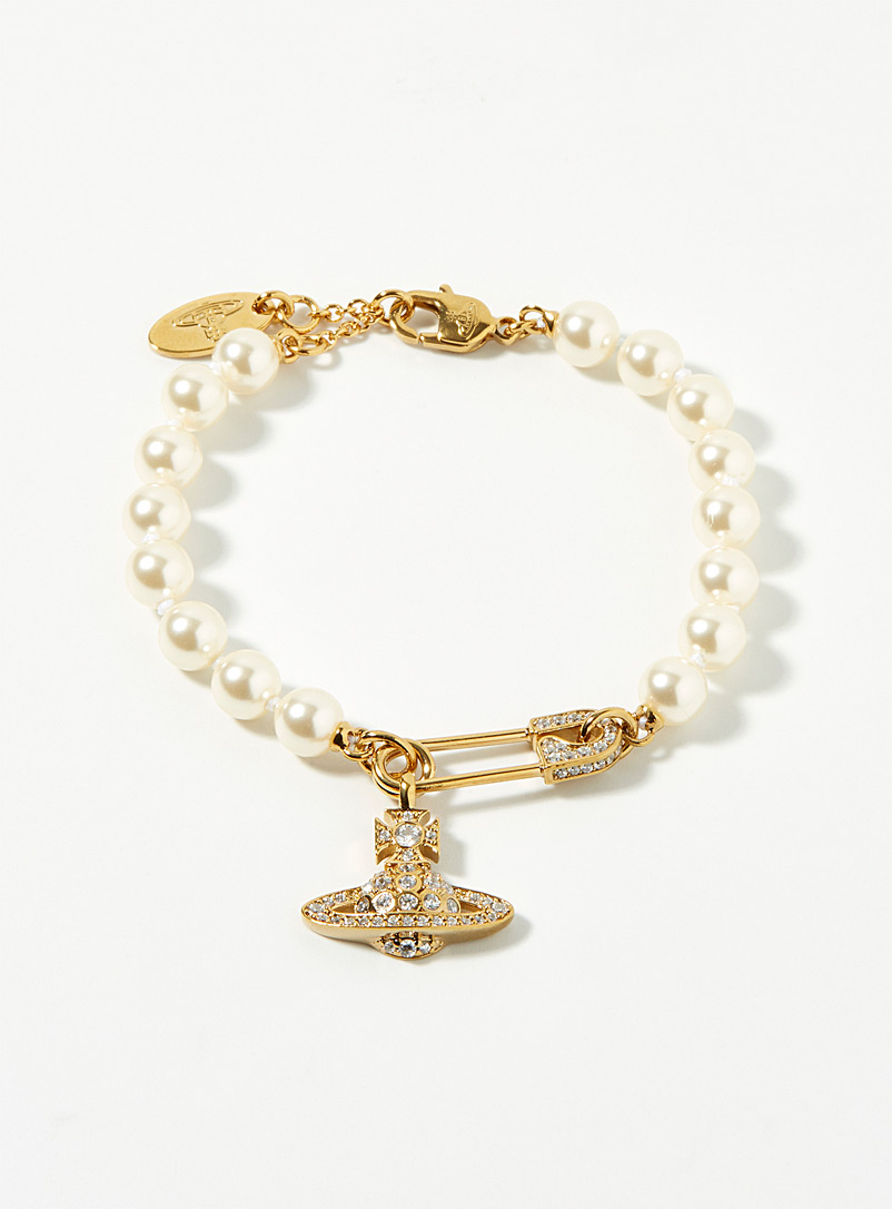 Vivienne Westwood: Le bracelet perles pendentif Lucrece Jaune or pour femme