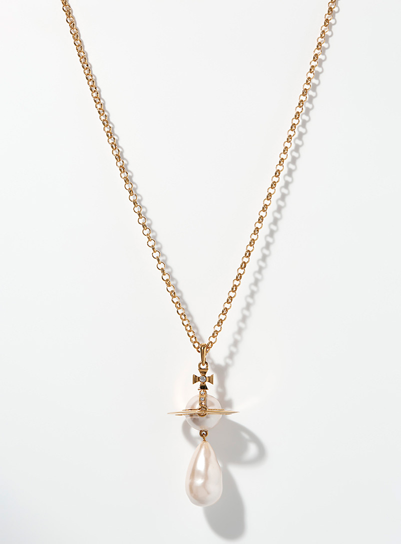 Vivienne Westwood: Le collier doré orbe bille nacrée imposante Assorti pour femme
