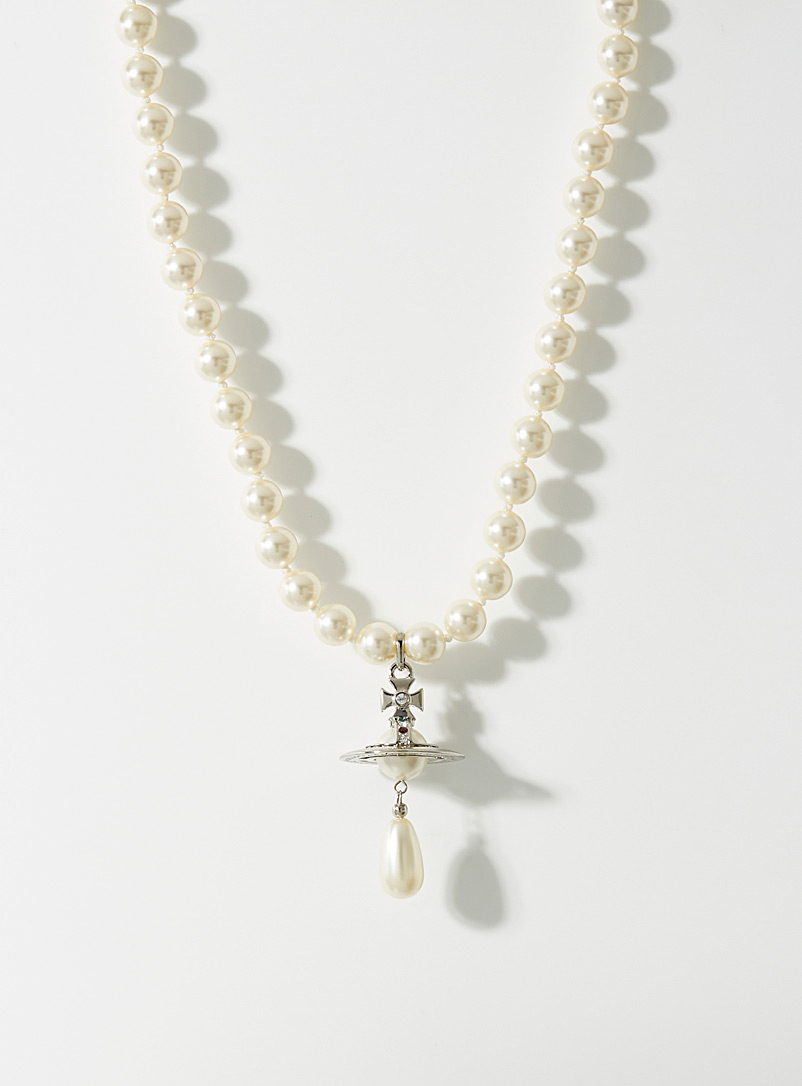 Vivienne Westwood: Le collier billes nacrées orbe cristaux Nacre pour femme
