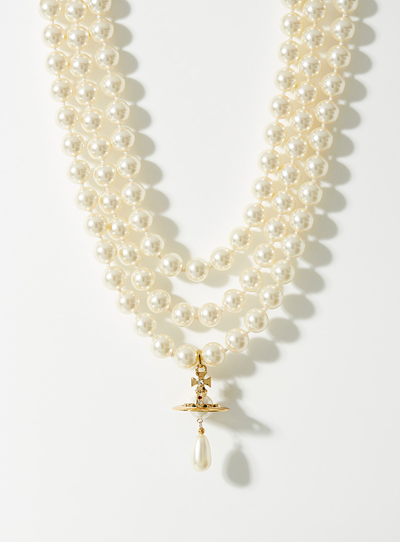 Vivienne Westwood: Le collier billes nacrées orbe doré Assorti pour femme