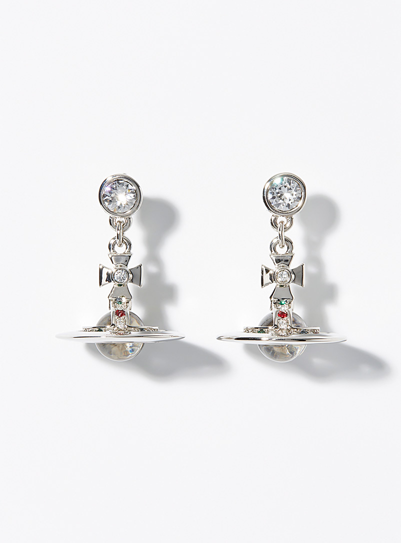 Vivienne Westwood Silver Crystal orb earrings for women
