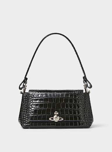 Hazel faux-croc leather baguette bag