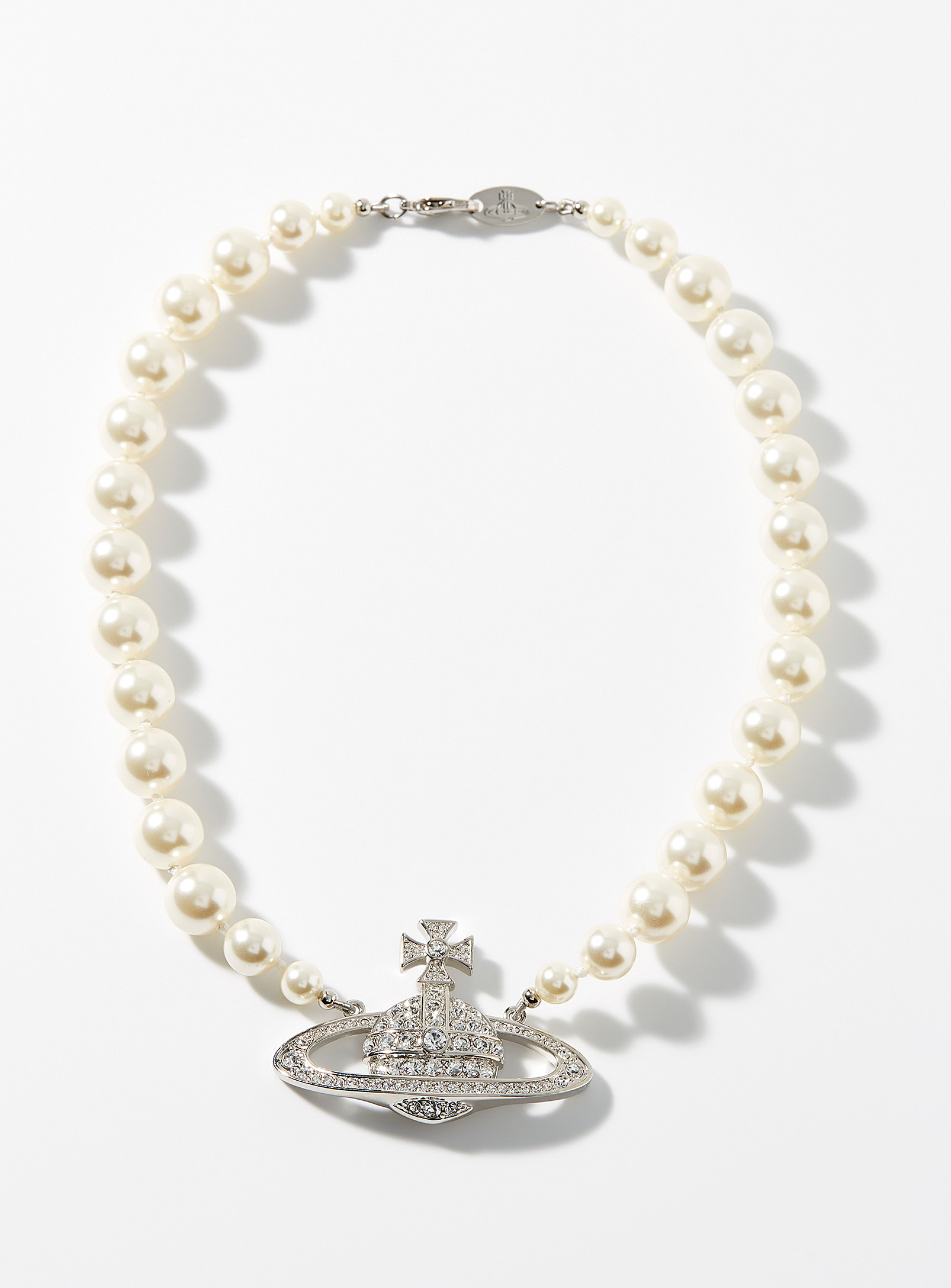 Vivienne Westwood Bas Relief Pearly Bead Necklace In Metallic