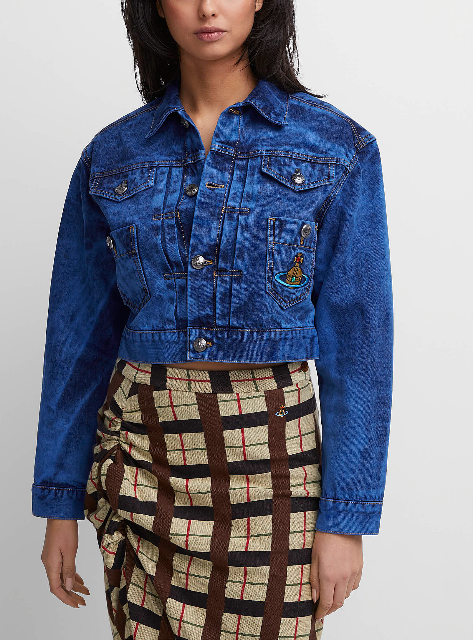 Shop Vivienne Westwood Marlene Cropped Jean Jacket In Blue
