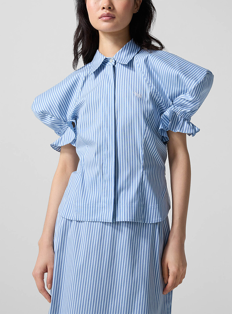 Gexy Puff-Sleeve Striped Shirt