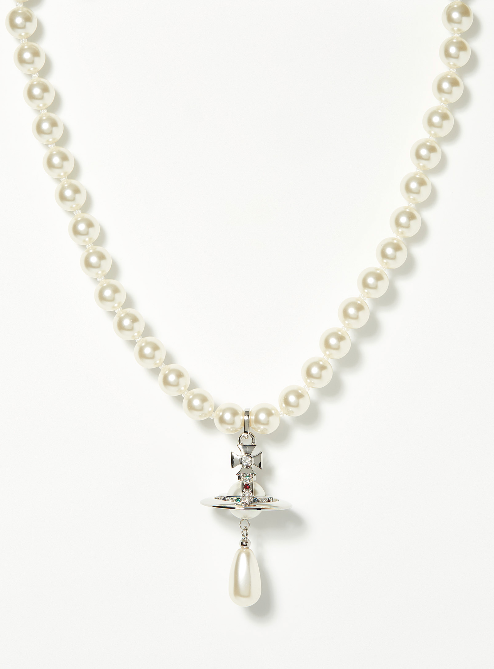 Vivienne Westwood Crystal Orb Mother-of-pearl Bead Necklace In Silver