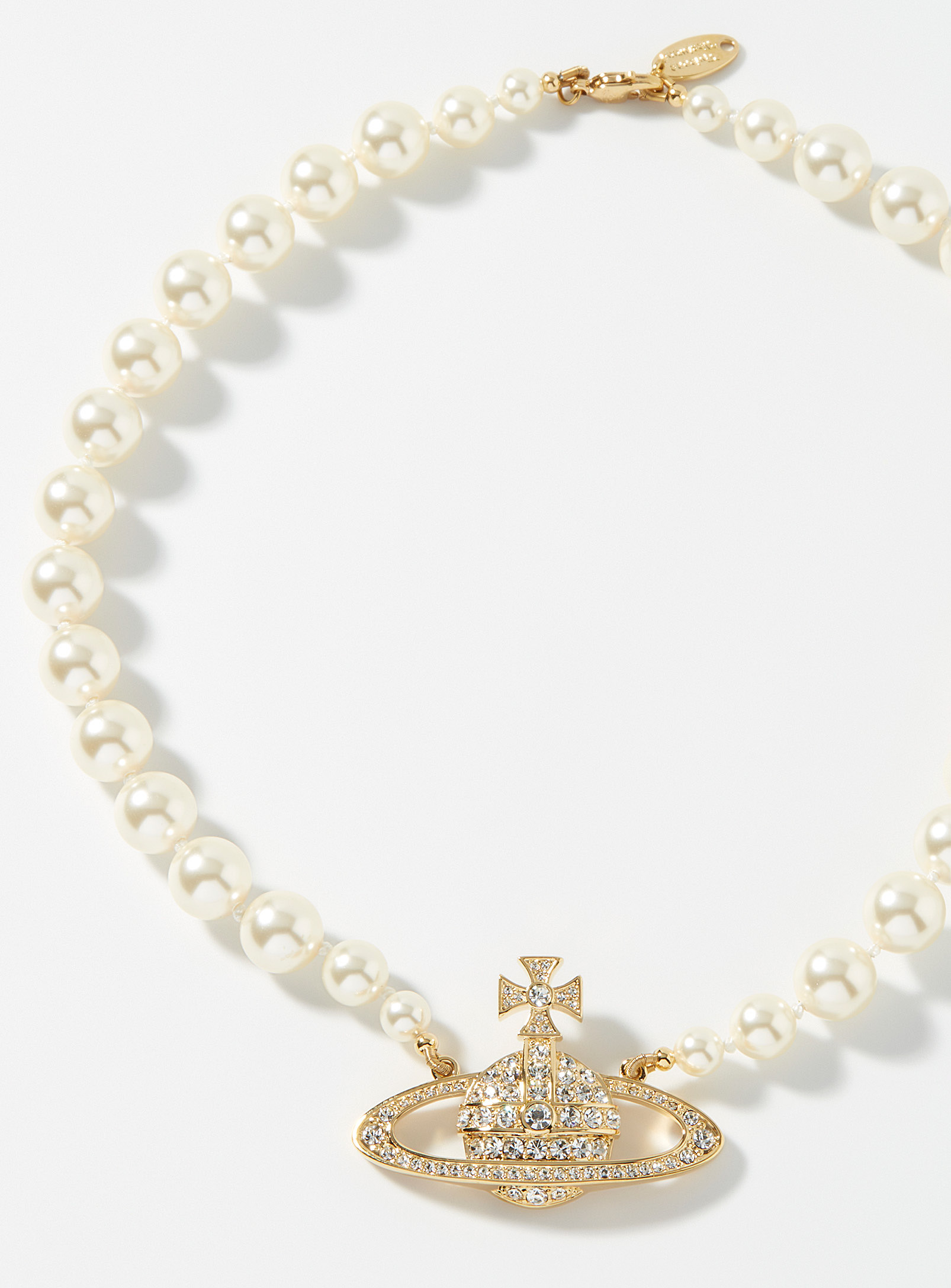 Vivienne Westwood Crystals And Pearls Orb Choker In Golden Yellow