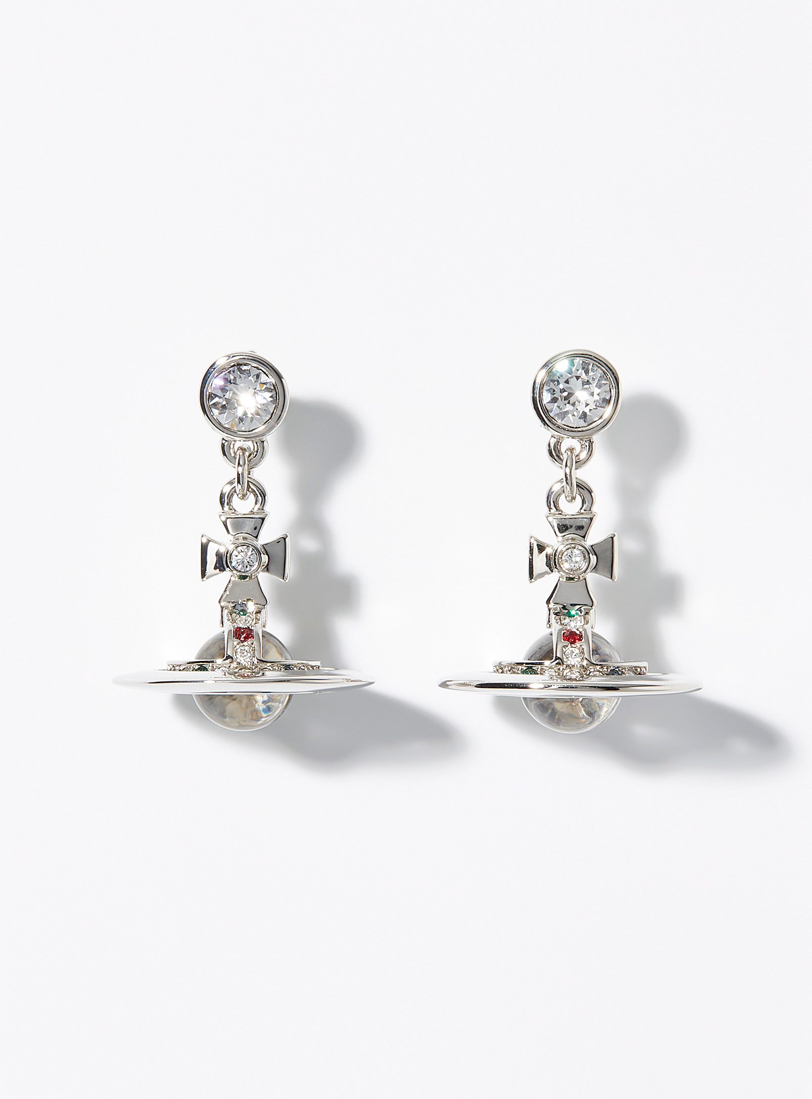 Vivienne Westwood Crystal Orb Earrings In Silver
