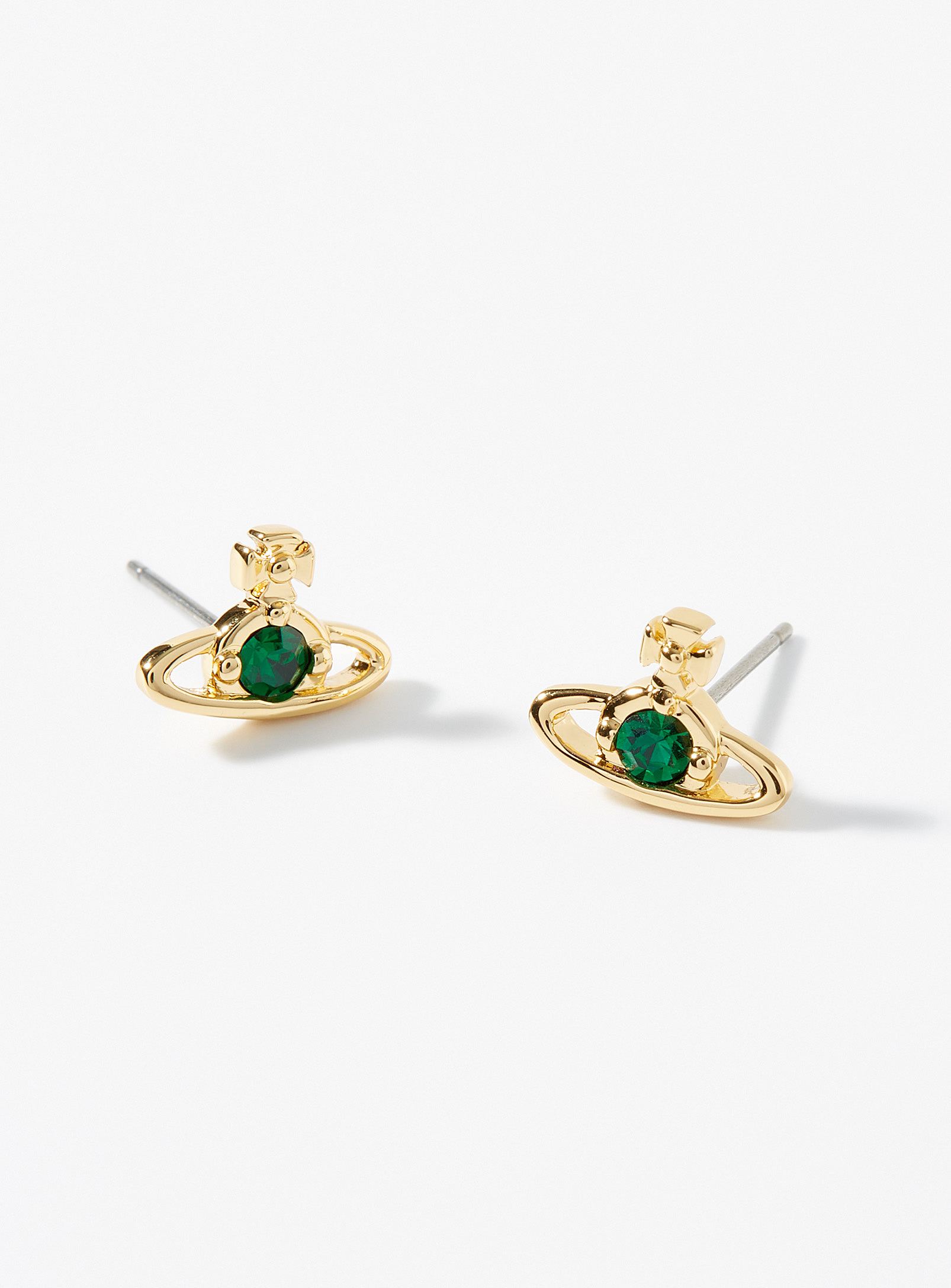 Vivienne Westwood Nano Solitaire Emerald Earrings In Gold