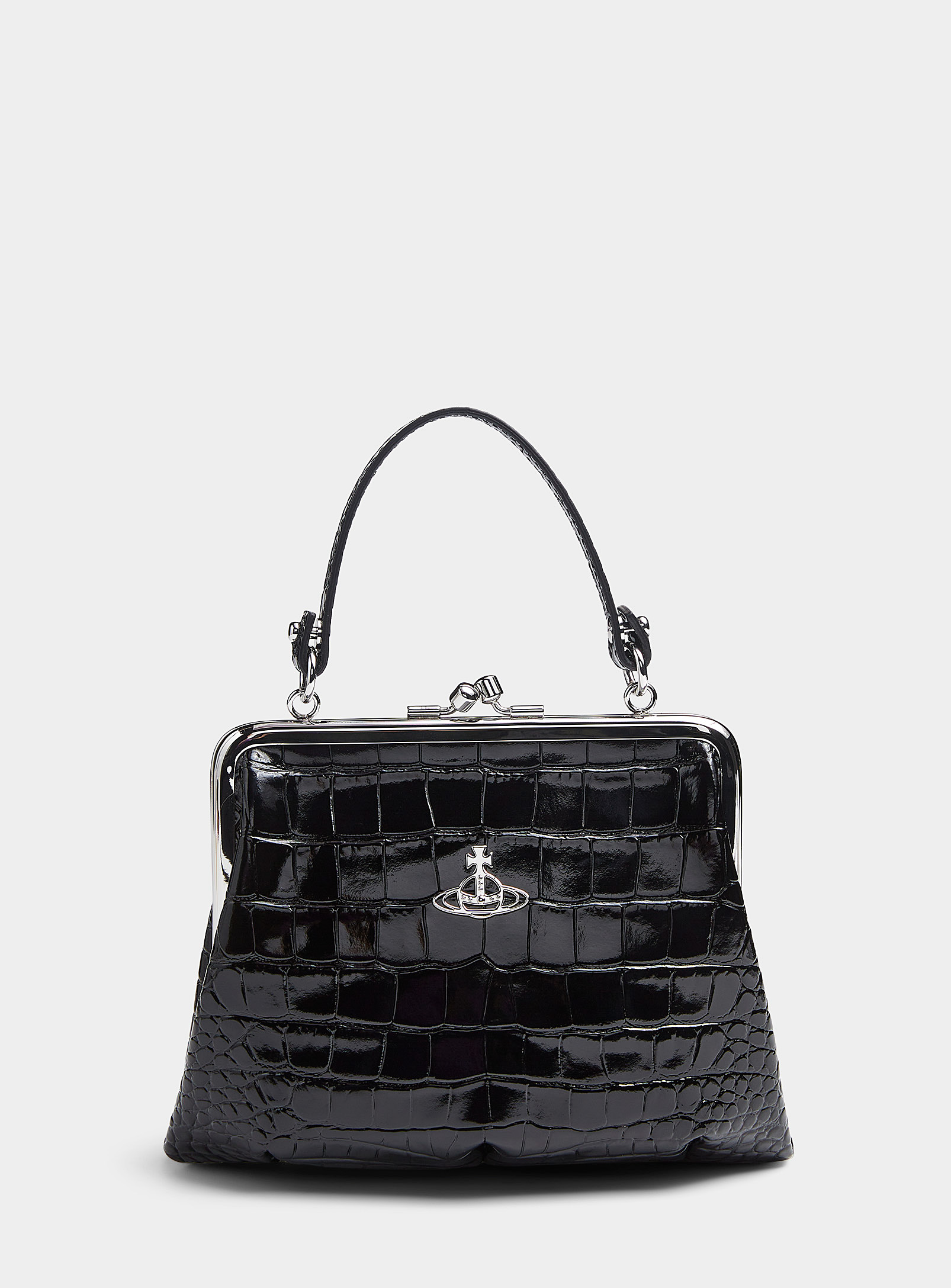 Vivienne Westwood Granny Leather Faux-croc Handbag In Black