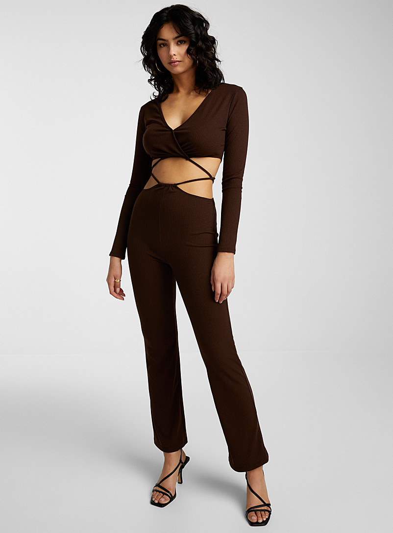 Icône Brown Tie-cord ribbed pant for women
