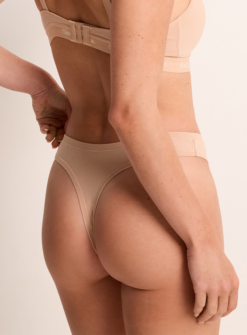 Siella: Le tanga extensible tout confort Coton biologique Beige pour femme