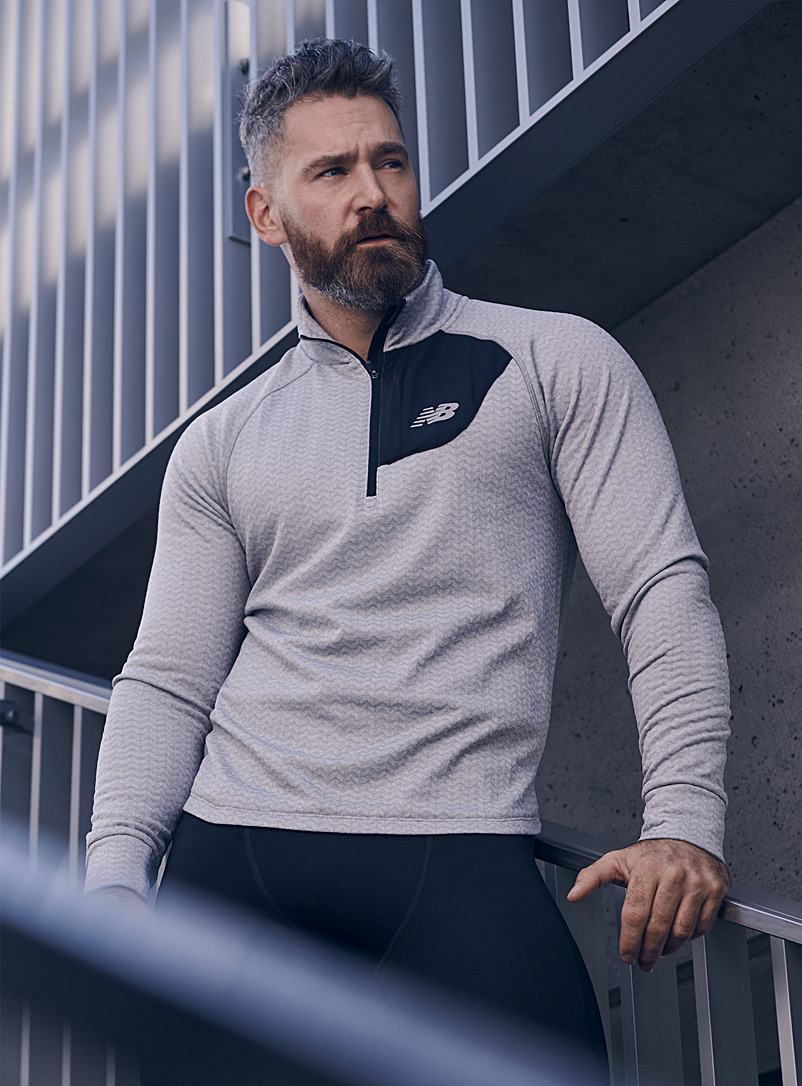 New Balance Grey Heat Grid chest-pocket half-zip top for men