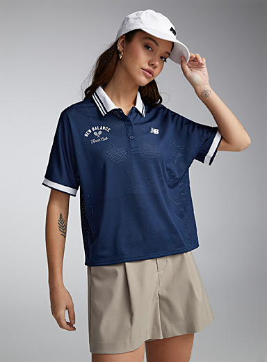 New Balance Marine Blue Perforated cropped polo for women